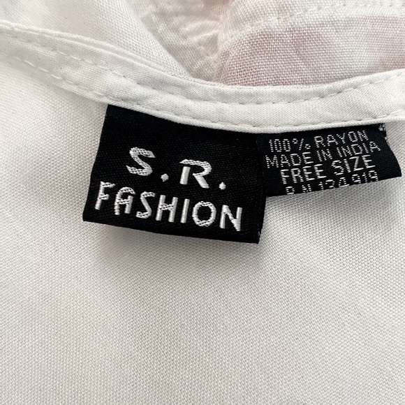 S.R. Fashion Rayon White Floral Painted Embroidered Free Size Dress - Picture 7 of 8